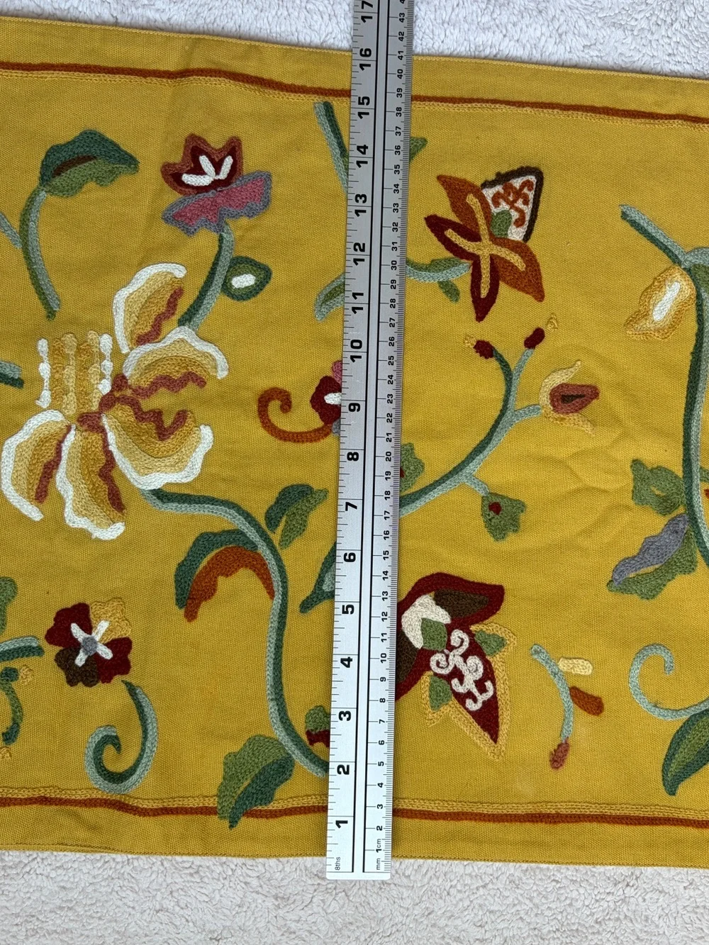 Vintage Williams Sonoma Mustard Yellow Floral Embroidered Table Runner